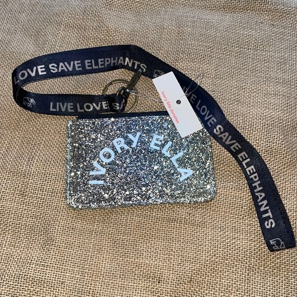 Ivory Ella Glitter Ombré Lanyard Black Gold New badge Holder Wallet Card Holder - Picture 2 of 8